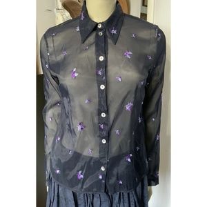 Pinko Made in Italy Sheer Embroidered Floral Blouse size lll